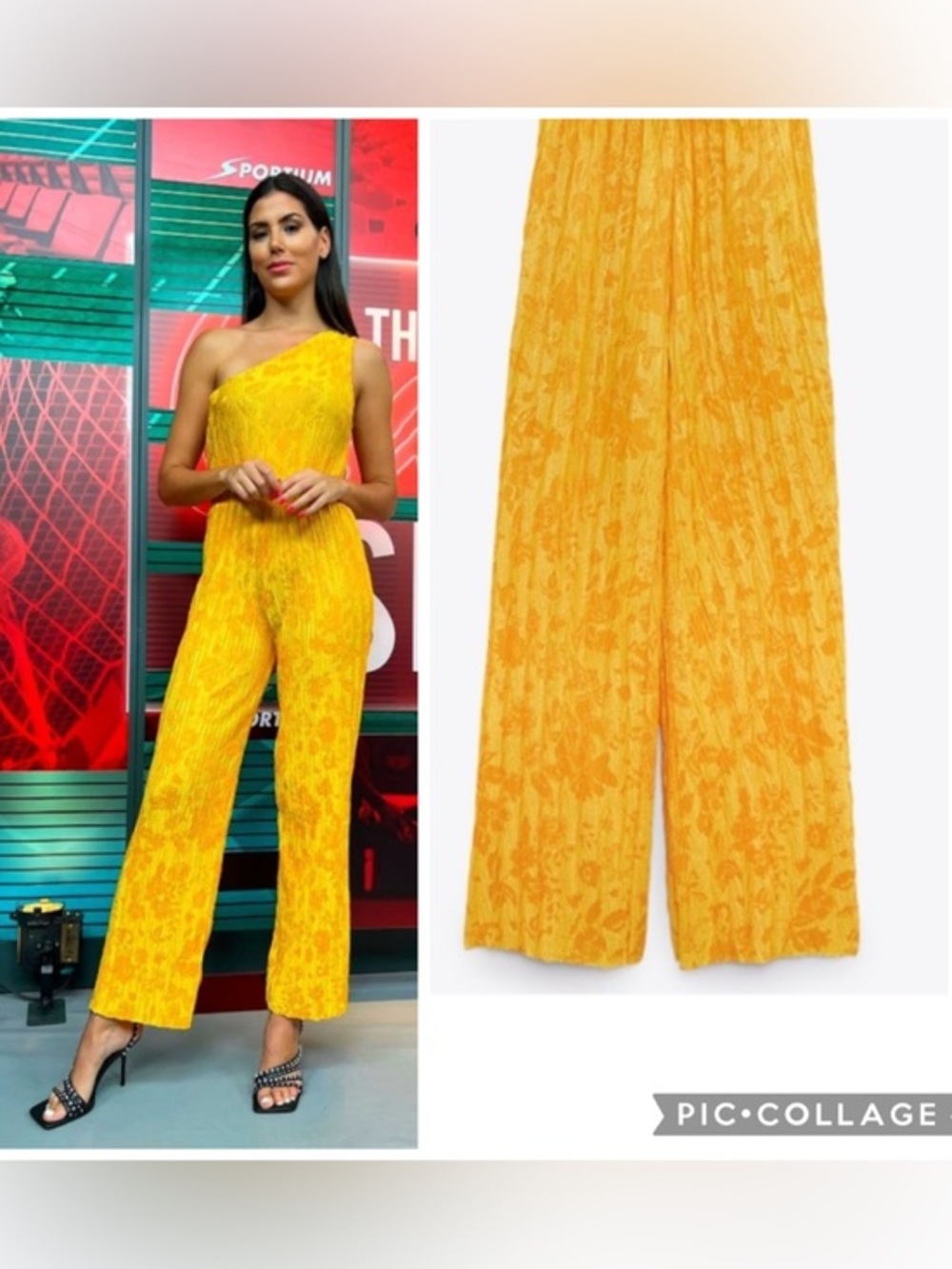 Zara jacquard floral One Shoulder wide leg Jumpsuit size M